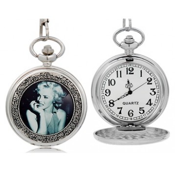 Orologio analogico da tasca - movimento al quarzo - con stampa di Monroe in ceramica